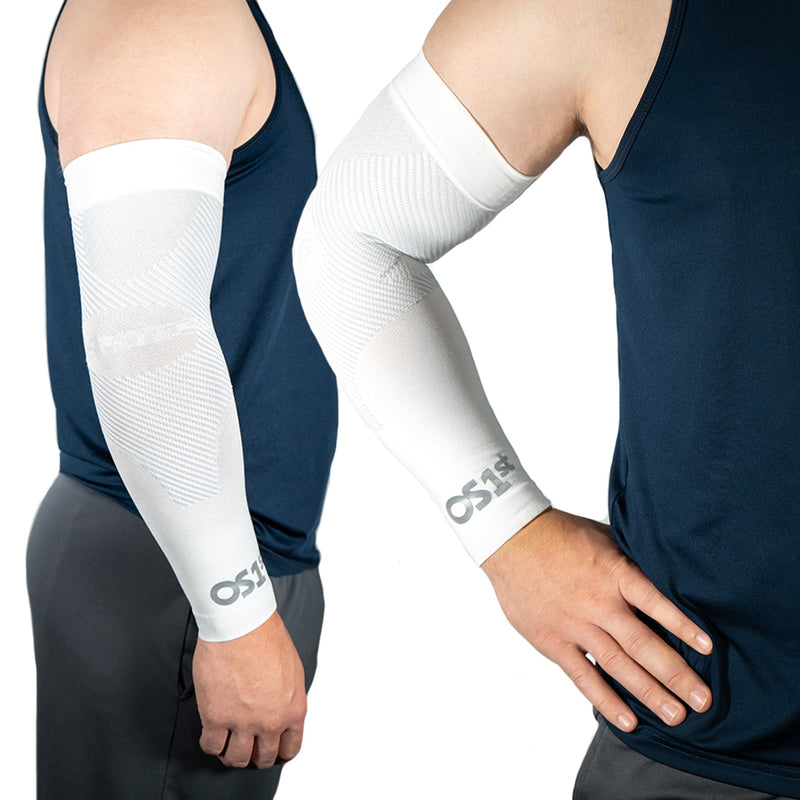OS1st AS6 Compression Arm Sleeves – UPF 50+ Sun Protection, Cooling, Muscle Recovery & Support for Sports and Outdoor Medium White - BeesActive Australia