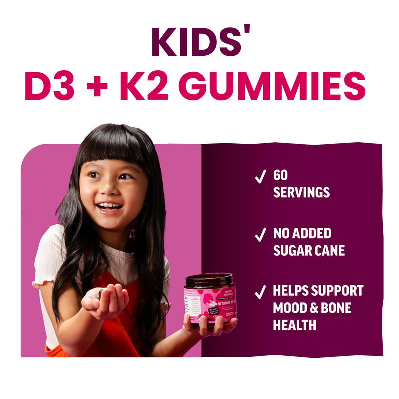 Llama Naturals Vitamin D3 K2 Gummies for Kids, Vegan, Organic, Children Toddler Vitamin D Gummies, Real Fruit Gummy Vitamins, No Added Sugar Cane, Raspberry, 120 Ct 120 Count (Pack of 1)