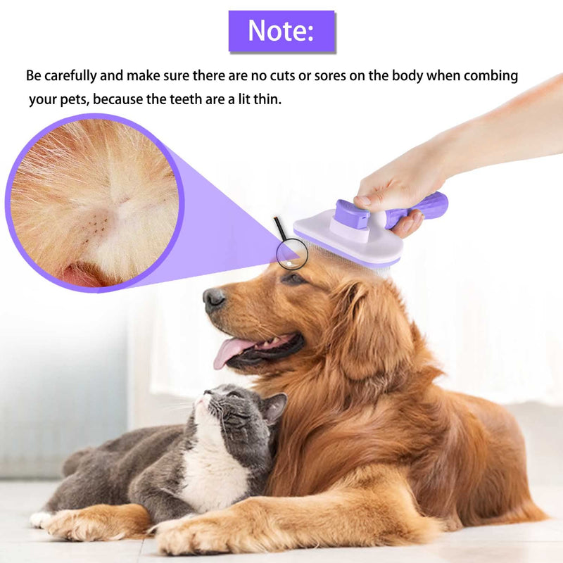 ACE2ACE Self-Cleaning Slicker Brush for Long and Short Pet Fur - Removes Hair With One Button Purple - BeesActive Australia