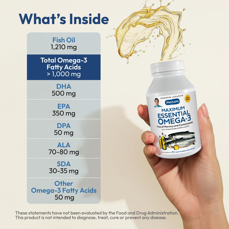 ANDREW LESSMAN Essential Omega-3 Fish Oil 1200mg - 30 Softgels | Ultra-Pure Omega-3 Fish Oil with EPA & DHA in Easy-to-Swallow Softgels for Daily Nutritional Support Unflavored 30 Count (Pack of 1)