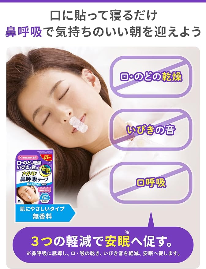 Nightmin, Nasal Breathing Tape, Reduces Dryness and Snoring Sounds, Prevents Mouth Breathing, Skin-friendly Type, Fragrance-free, Pack of 21 - BeesActive Australia