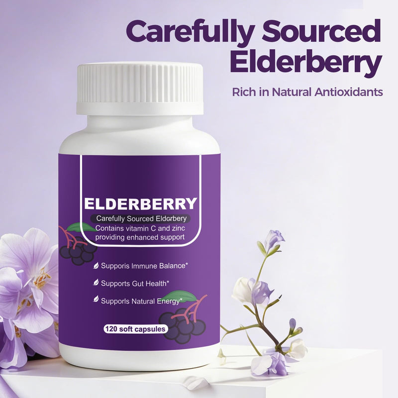 Black Elderberry Immune & Gut Support Complex - with Zinc, Dual-Source Vitamin C, Vitamin D3, Echinacea & Ginger - Daily Immune Defense, Digestive Comfort, 120 Capsules 60 Count (Pack of 1)