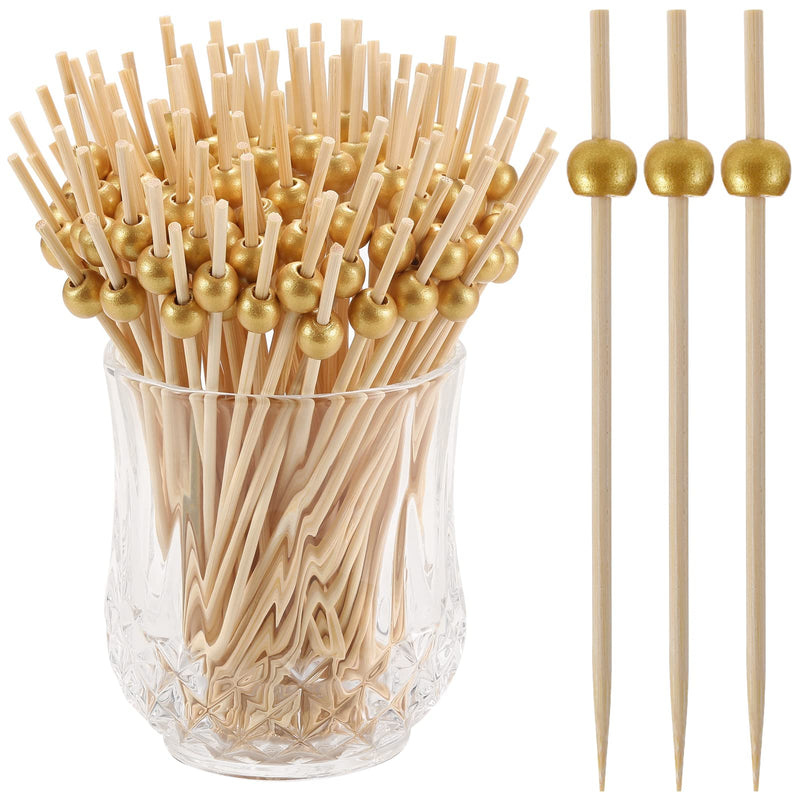 200 Pcs Cocktail Picks, 4.7 Inch Toothpicks for Appetizers, Bamboo Cocktail Sticks Skewers for Drinks, Desserts, Charcuterie, Wedding Party Fancy Toothpicks, Gold Pearl Mini Food Picks Decorative 200 Pcs Gold - BeesActive Australia