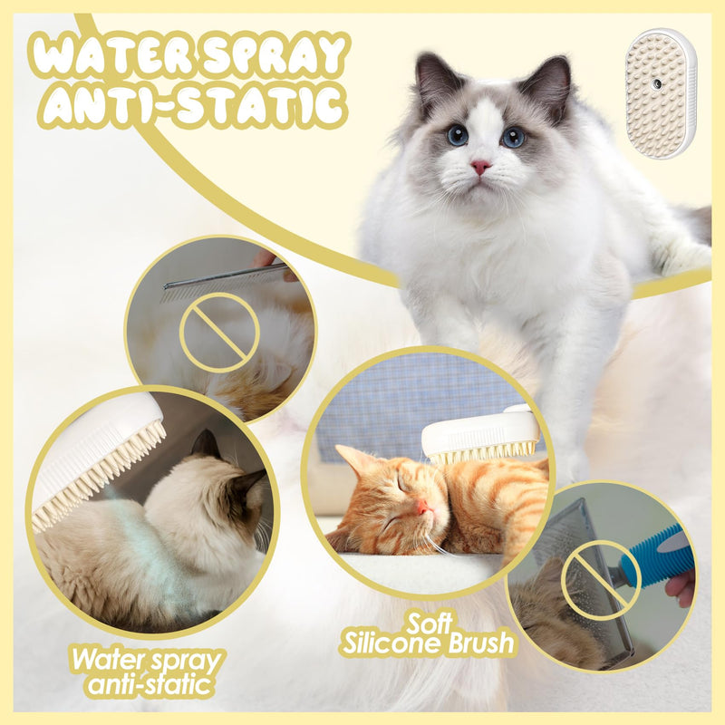 Pet Steam Brush for Cats and Dogs - Easy to Clean Grooming Tool for Pet Spa, Water Brush with Steam Technology - Perfect for Cat & Dog Hair Removal (O White) - BeesActive Australia