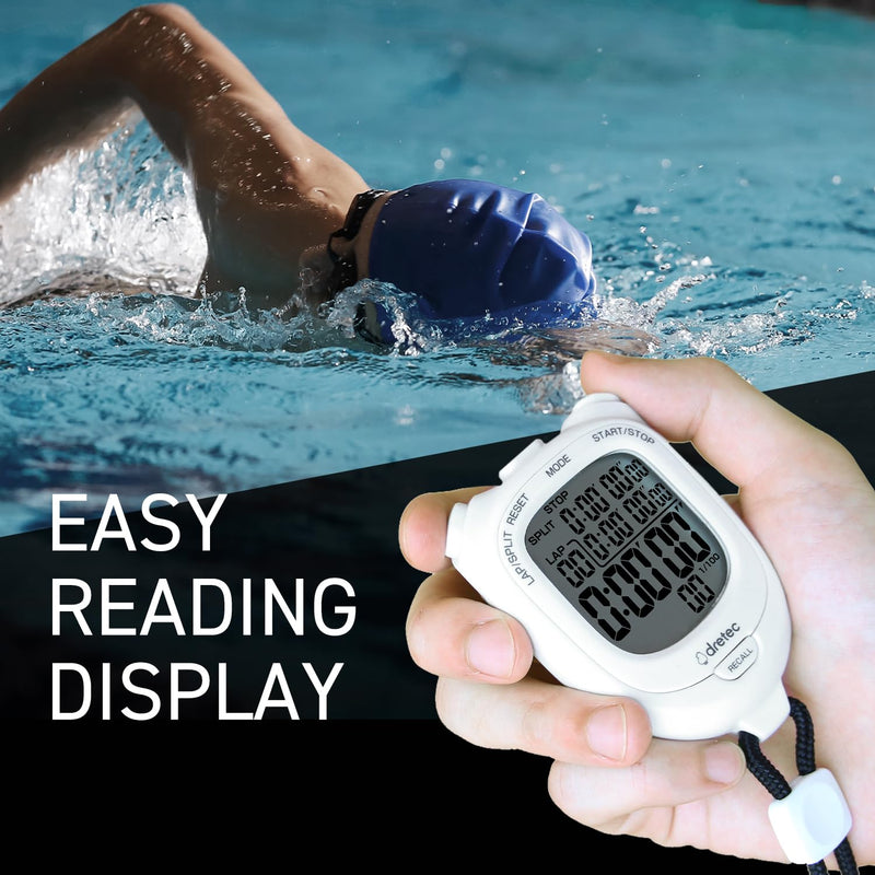dretec Large Screen, Easy-to-Read Stopwatch, 0.01 Second Unit Measurement, Lap/Split Function, Replaceable Battery, Quiet Study, Black スタンダード(ブラック)