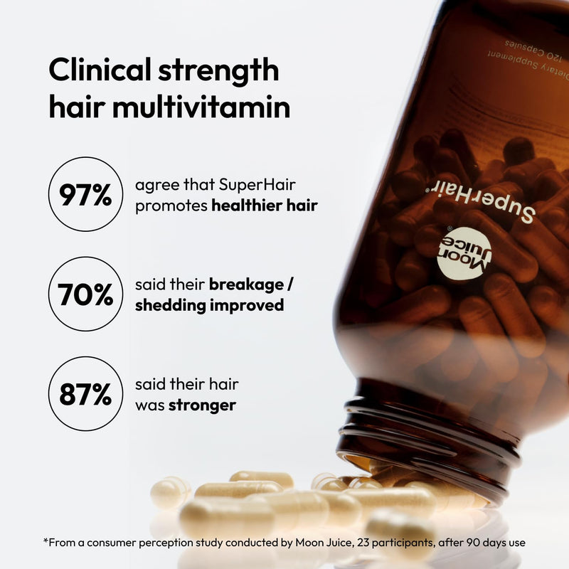 Moon Juice, SuperHair Growth Vitamins, Biotin & Saw Palmetto, 120ct | Clinical strength multivitamin for thicker, stronger strands, women & men, 30 servings Bottle