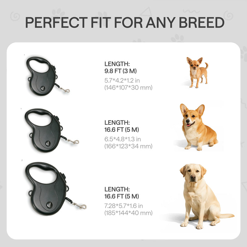 Retractable Dog Leash for Small Dogs up to 33 lbs – 10ft Long Hands Free Lead for Dogs – Reflective Heavy Duty Puppy Leash and Waist Dog Leashes for Training, Running, Outside – Correa para Perros Small Dogs (0-33 lbs) Black Reflective