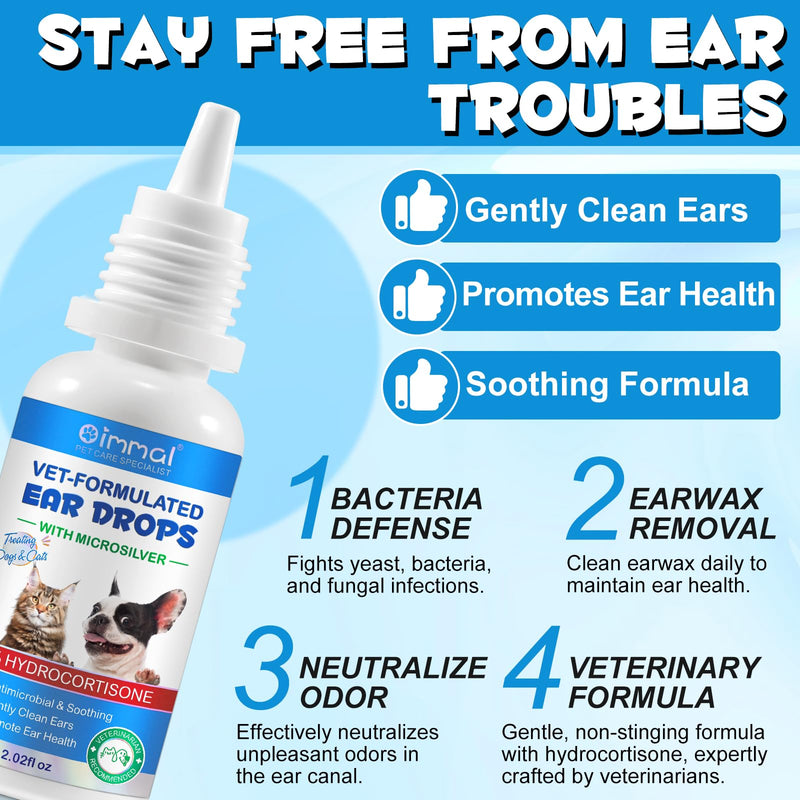 Ear Drops for Cat & Dog Ear Infection and Itch Relief, Dog Ear Cleaner for Gentle Ear Wax Removal, Support Yeast Infection and Ear Mite, Odour Control and Ear Health Care Solution