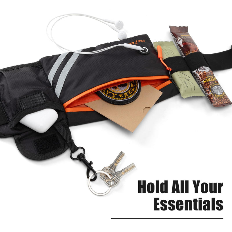 Running Belt with Water Bottle Holder: Detachable Bottle Pouch - Slim Running Belt - Large Capacity No Bounce for Walking(Bottles NOT Included) Black