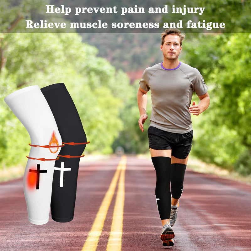 Skylety 2 Pairs Faith Cross Compression Leg Sleeve Religious Jesus Full Length Leg Sleeves for Footall Basketball Cycling Small - BeesActive Australia