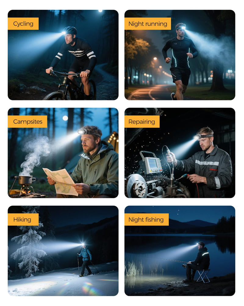 Rechargeable LED Headlight,2 Pack Headlamp with Motion Sensor, 8 Light Modes,1200 Lumens Dual Beam,Head Lamp 39H Long Battery Life,Camping Light with Charging Case for Hiking,Outdoor,Fishing