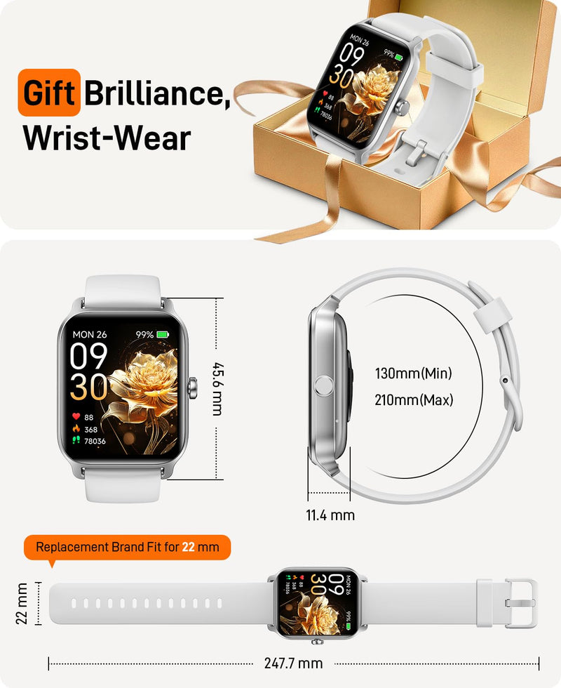Smart Watches for Women Men, 2026 Smartwatch 1.85''Alexa Fitness Tracker Smart Watch Compatible for Android iPhone with Bluetooth Call (Answer/Make), 3ATM Waterproof Heart Rate/Sleep/SpO2 Monitor 120+ White - BeesActive Australia