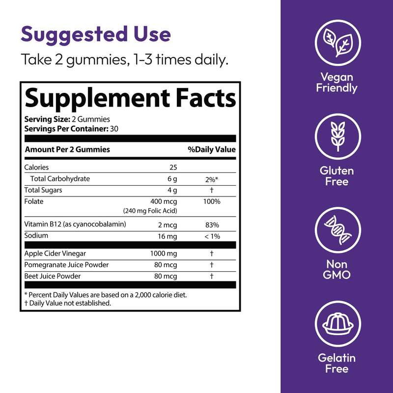 Justified Laboratories Ultra Quick Keto ACV Gummies (1000 mg) - 60 Count - Formulated with Apple Cider Vinegar, Folate & Vitamin B12 - Non-GMO, Vegan, Gluten Free - 30 Servings 60 Count (Pack of 1)