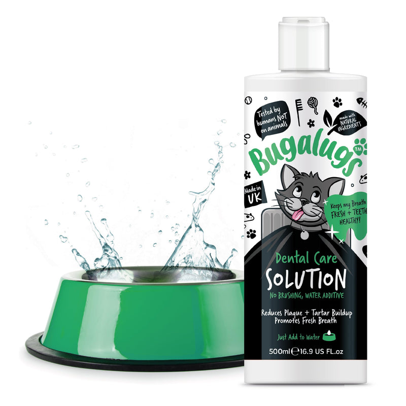 BUGALUGS Cat Breath Freshener Dental Care Water Additive. Clean Teeth, Healthy Gums & Fresh Breath - Natural Cat Plaque Remover & Tartar Remover for Teeth. No Brushing Needed 500ml Additive