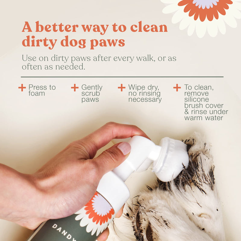 Dandylion Clean Paws | No-Rinse Foaming Cleanser | Gentle, Fragrance-Free, and pH Balanced to Provide a deep Clean Safe for All Dogs | 5fl oz. Bottle with Silicone Bristle Brush 5 Fl Oz Bottle with Brush - BeesActive Australia