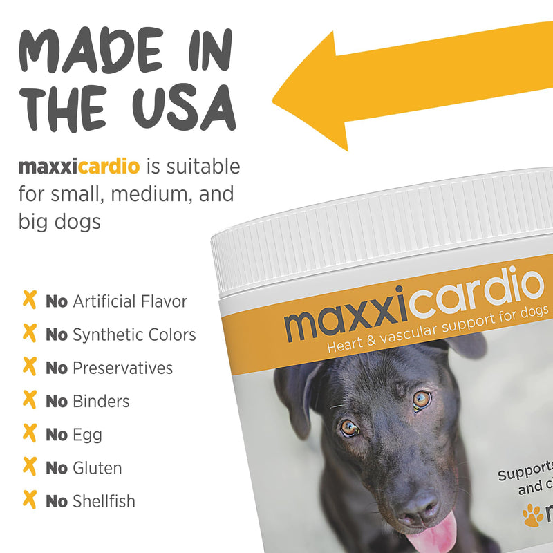 maxxipaws - maxxicardio Heart Support for Dogs (Small Size) – Taurine + L-Carnitine + Hawthorn + Ginkgo – Helps Support Circulation, Energy & Stamina – Easy Mix Powder – Made in USA – 3.2 oz