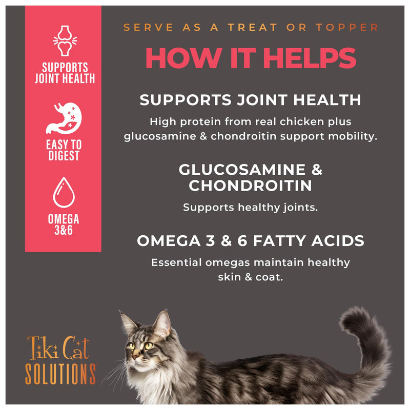 Tiki Cat Solutions Supplements Mobility Mousse, Chicken in Broth, Formulated to Support Healthy Joints, Functional Cat Food Supplement, 5.6 oz. Pouch (Pack of 20)