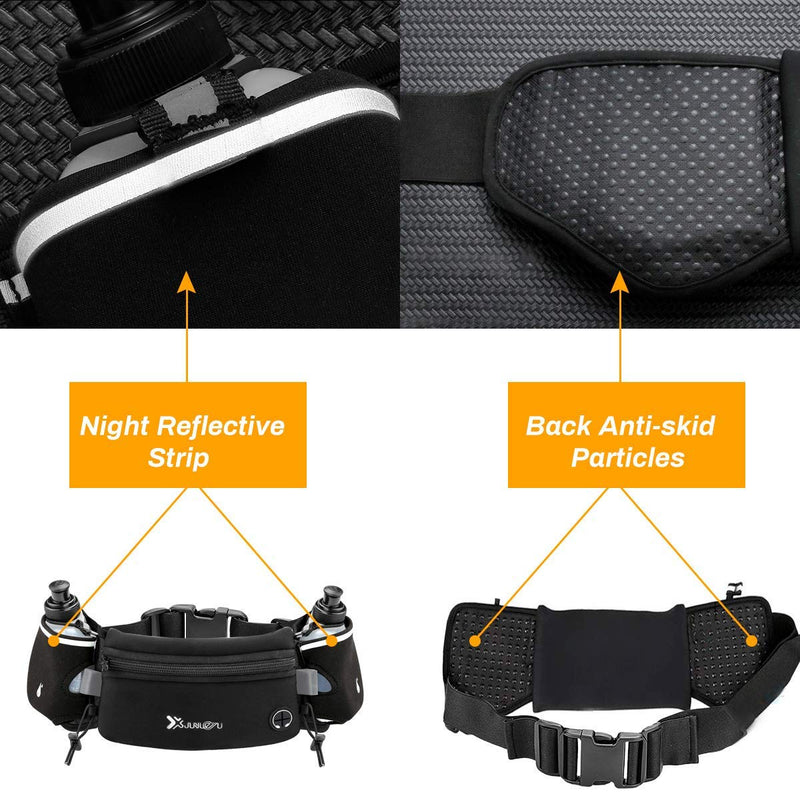 Number-one Running Belt with Water Bottles(2 x 175ML), Hydration Belt Waterproof Waist Pack Bag Fits iPhones Adjustable Sports Waist Pouch for Marathon Running Hiking Cycling Black