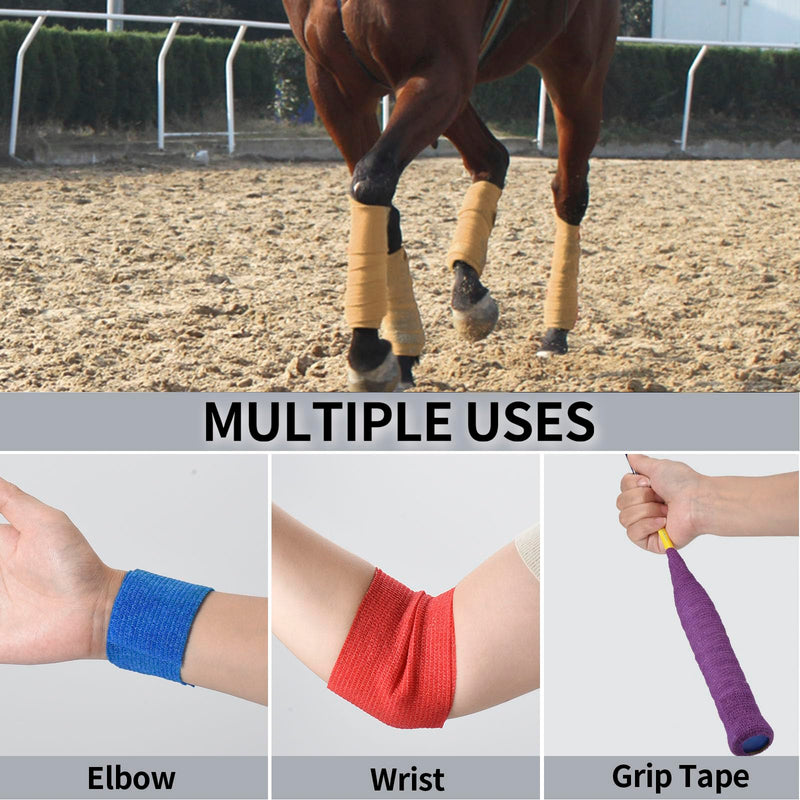 Self Adhesive Bandage Wrap 4 in x 5 Yds Vet Wrap for Horses Elastic Bandage for Ankle Wrist Athletic Tape Self Adherent Cohesive Bandage Wrap Sports Tape, 12 Pack 4 Inch - BeesActive Australia