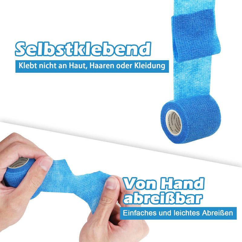 YANGTSUNG Self-adhesive bandage, 9 rolls 5 cm x 4.5 m plaster roll bandage material, elastic bandage bandage fixing bandage self-adhesive for sports, pet vet wrap for horse dog (blue) 5 cm x 4.5 m blue - BeesActive Australia