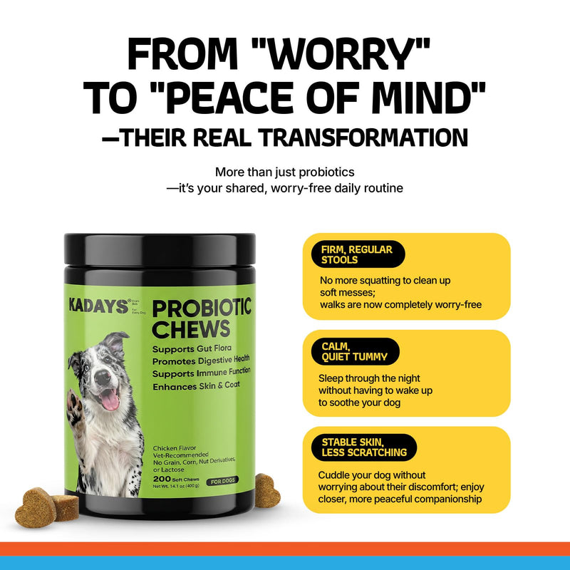 Probiotics for Dogs Probiotics for Digestive Health Dog Gut Health Probiotics Dog for Diarrhea Gut Immune Health Digestive Probiotic Chews for Dogs Itchy Skin Eases Bloating Chicken Flavor 200 Ct