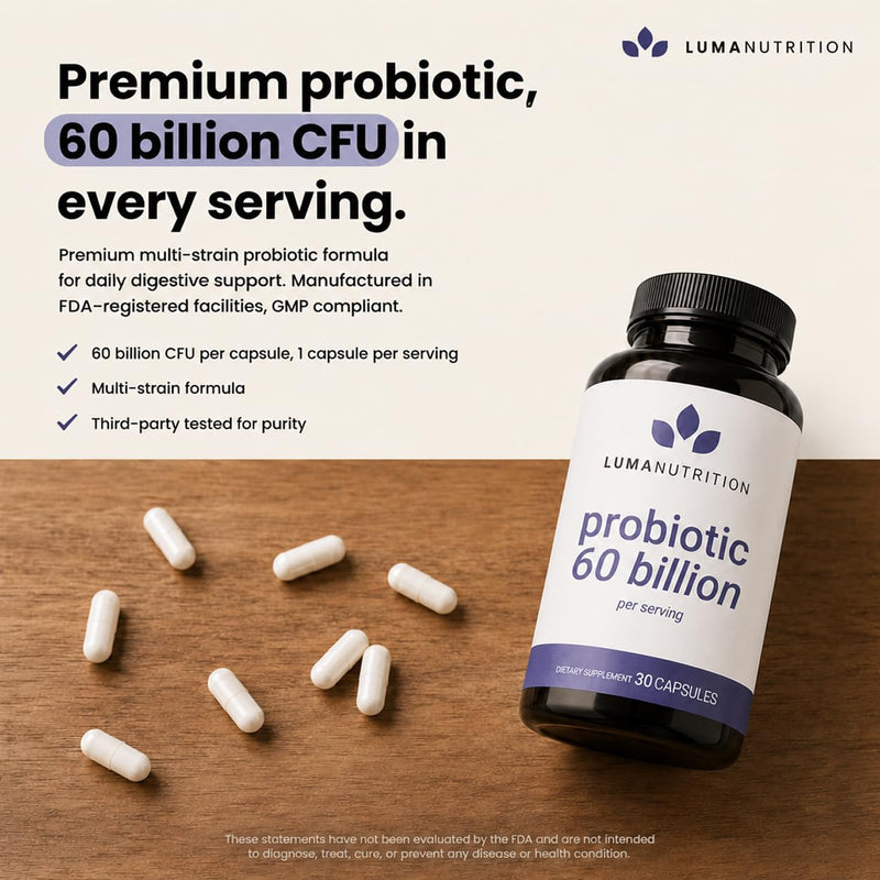 Luma Nutrition Probiotics Digestive Health for Men and Women - 30 Capsules (Pack of 2) 60 Count (Pack of 2)