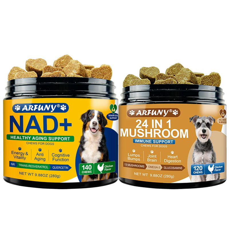 NAD+ Soft Chews for Dogs & Dog Mushroom Chews - Energy & Vitality, Anti-Aging, Cognitive Function - Dog Lumps & Bumps - Gut, Hip, Joint, Skin, Coat, Immune Health
