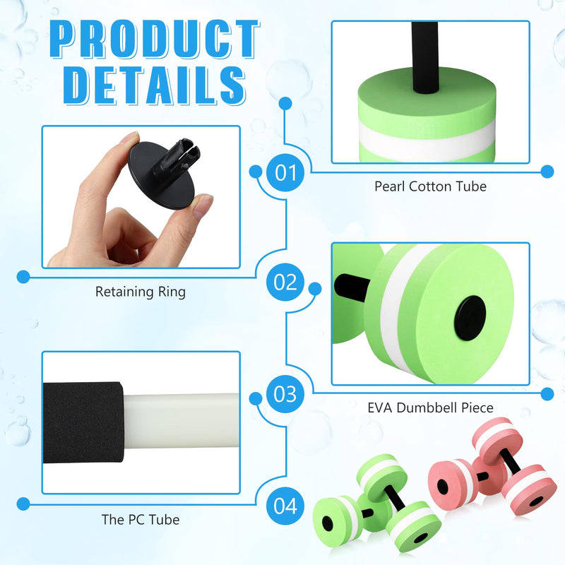 4 Pcs Water Weights Aquatic Exercise Dumbbells for Pool Water Dumbbell Set EVA Foam Pool Weights Dumbbells Resistance Water Aerobics Weight Fitness Barbells Equipment Pink, Green