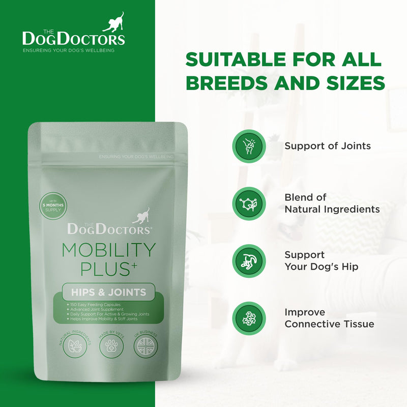 The Dog Doctors Mobility Plus Dog Joint Supplements, 150 Capsules with Glucosamine, Chondroitin, MSM & Hyaluronic Acid for Cartilage, Ligaments, Connective Tissue & Hip & Joint Care for Dogs, UK Made