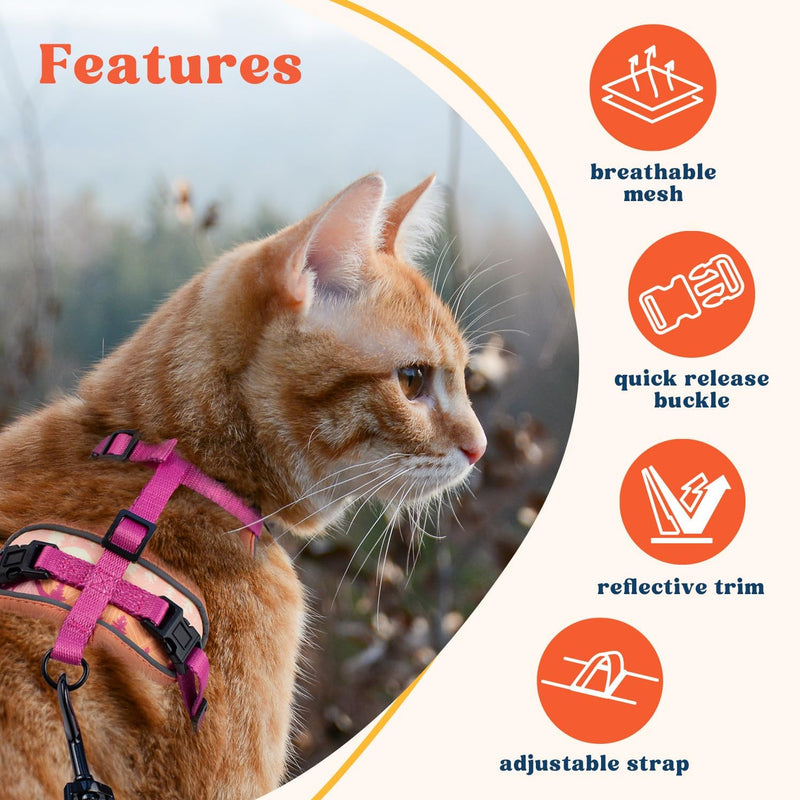 Cat Harness and Leash Set for Walking, Escape Proof Vest Harnesses for Cats, Breathable Mesh with Reflective Strips - (Sienna Mountains), X-Small Sienna Mountains - BeesActive Australia
