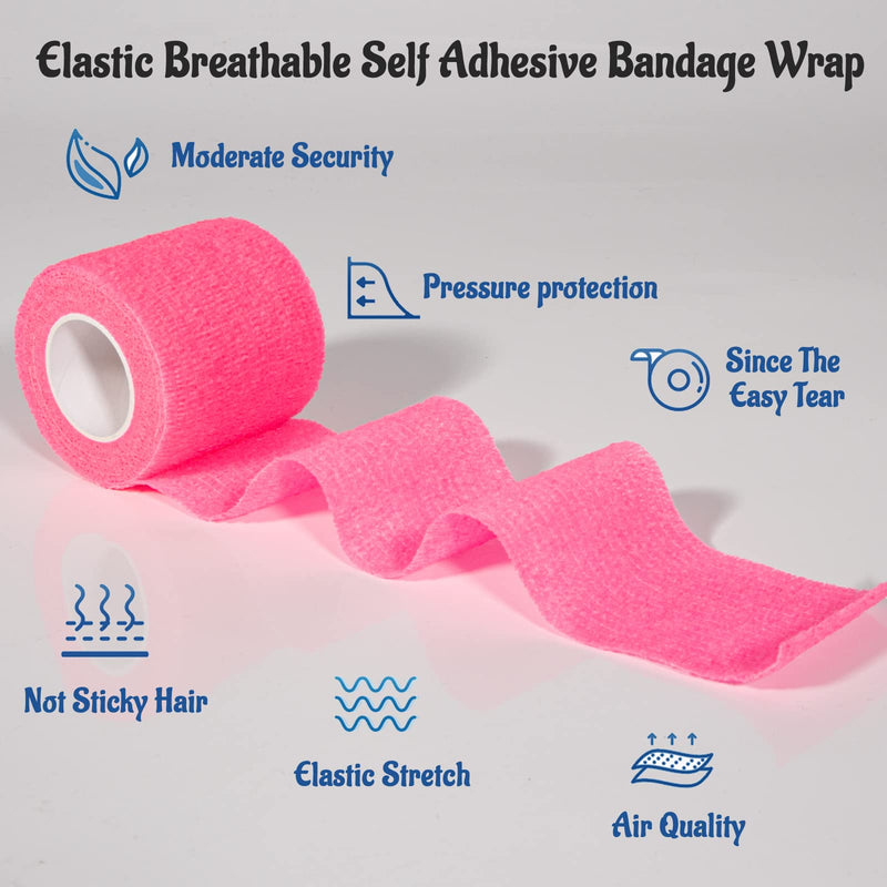 24 Pack Self Adherent Cohesive Bandage Wrap, 2” x 5 Yards Elastic Non Woven Pink Adhesive Tape, Stretch Vet Wrap for Dogs, Athletic Bandages Wrap for First Aid Medical, Sports, Ankle, Wrist Sprains 2 Inch - BeesActive Australia