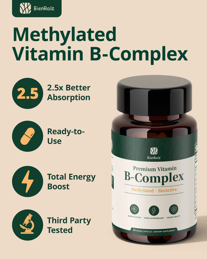 Methylated Vitamin B Complex, for Women & Men, 60 Capsules | L-5-MTHF & Methyl B12, MTHFR Support, 2.5X Absorption, Energy & Brain, Nerve Health, Vegan, Gluten Free, Keto, 60-Day Supply