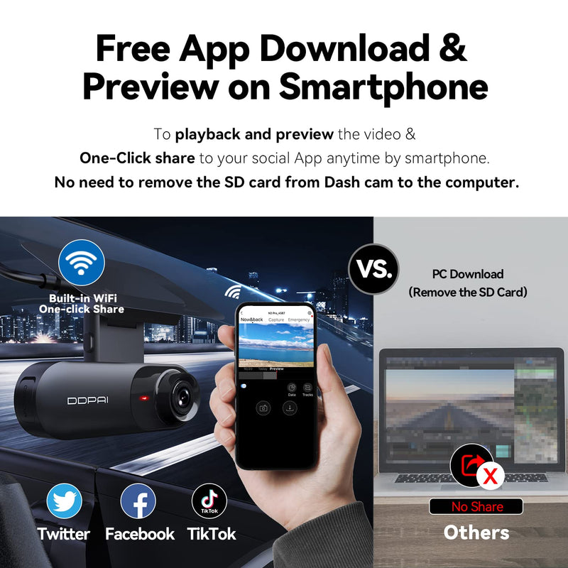 DDPAI 2.5K Dual Car Dash Cam Front and Rear 1600P+1080P Built-in WiFi GPS G-Sensor with Smart APP Control Night Vision, Wide Dynamic Range, 24 Hours Parking Monitor, Support 512GB TF Cards, N3 PRO - BeesActive Australia