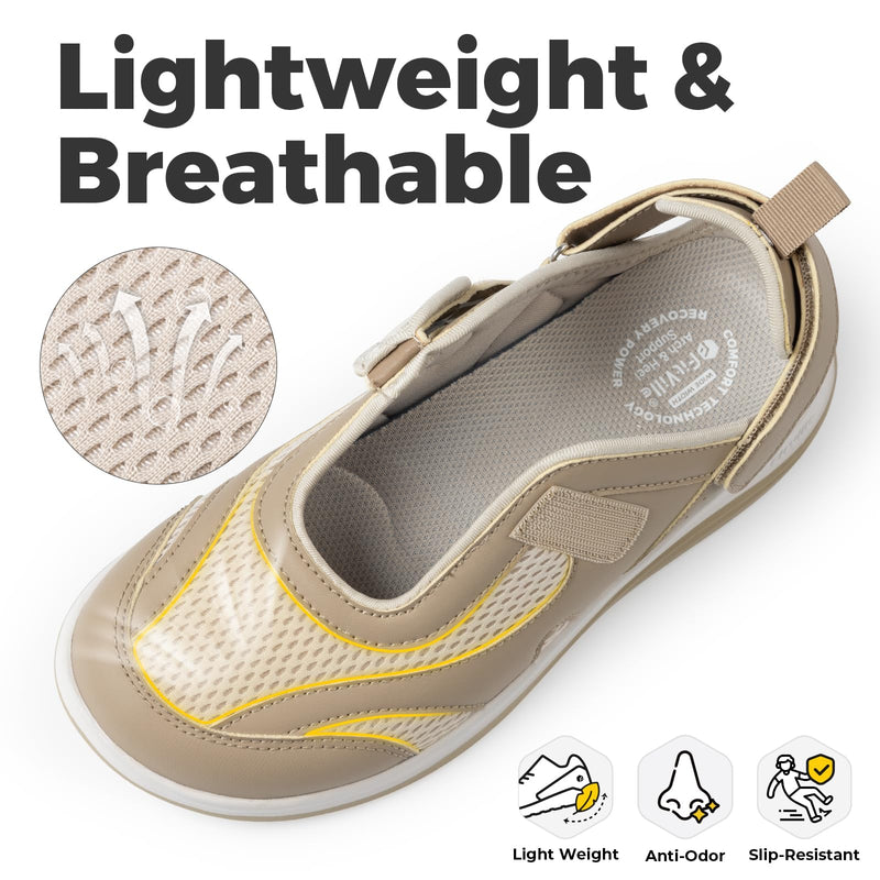 FitVille Diabetic Shoes for Women Extra Wide Width Diabetic Womens Sandals, Walking Shoes with Adjustable Closures Arch Support, Orthopedic Sandals for Flat Feet Heel Pain Relief,Plantar Fasciitis Khaki 8 X-Wide
