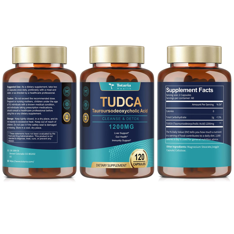 (2 Packs) TUDCA Supplement 1200mg (Tauroursodeoxycholic Acid), Ultra Strength Pure TUDCA Bile Salts Liver Support Supplements, Liver and Gallbladder Cleanse & Repair, Vegan 120 Count (Pack of 2) - BeesActive Australia