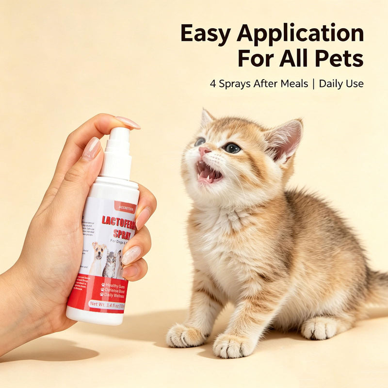 Lactoferrin Pet Oral Care Spray for Dogs & Cats, Natural Gingivitis Support for Gum Sensitivity & Oral Discomfort, with Colostrum, L-Lysine & Prebiotics FOS, Gentle Daily Oral Care, 100ml