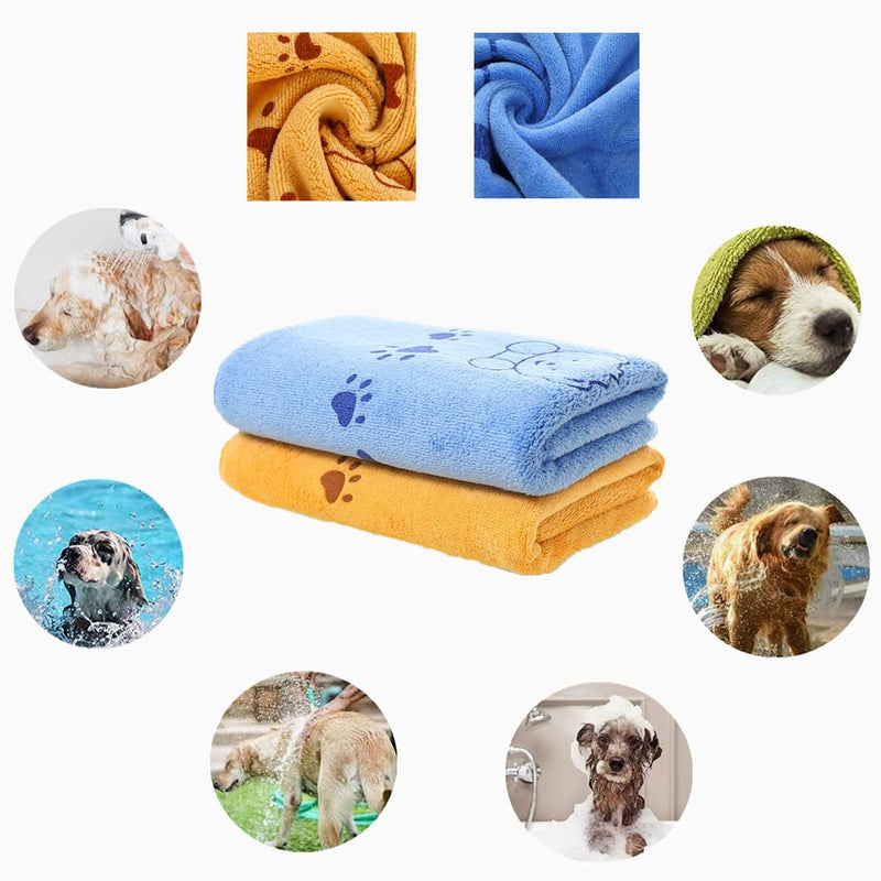 bangminda Dog Towel Pack of 2 Microfiber Towels Washable Dog Blankets Large Quick-Drying Dog Towel for Grooming Drying Animal Towel for Dogs Cats 140 x 71 cm (Yellow and Blue) Yellow and Blue - BeesActive Australia