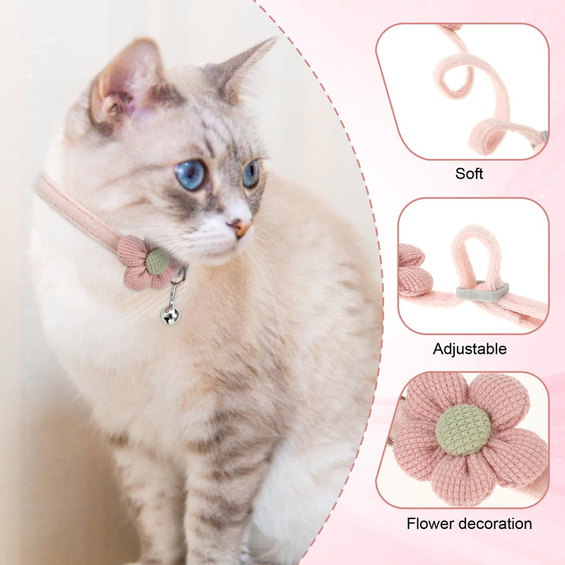 2 PCS Pink Kitten Collar with Flower Pink Cat Collar with Breakaway Safety Buckle, Cat Collar with Bells Flannel Kitten Collar with Bell, Adjustable 7-12 Inch Breakaway Cat Collars Pet Supplies - BeesActive Australia