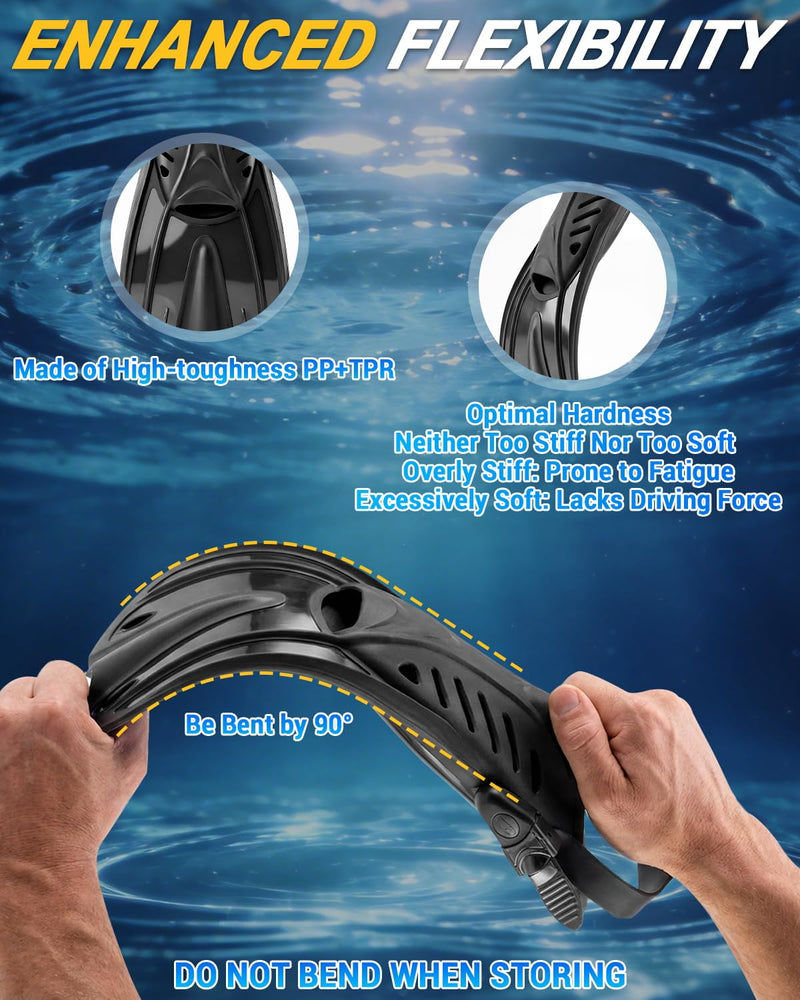 Diving fins Snorkeling Gear for Adults Snorkel fins ，Swim fins Open, Adjustable, Men, Women, Children, Swim Flippers BLUE-WHITE US Youth 1-4 | EU 32/36