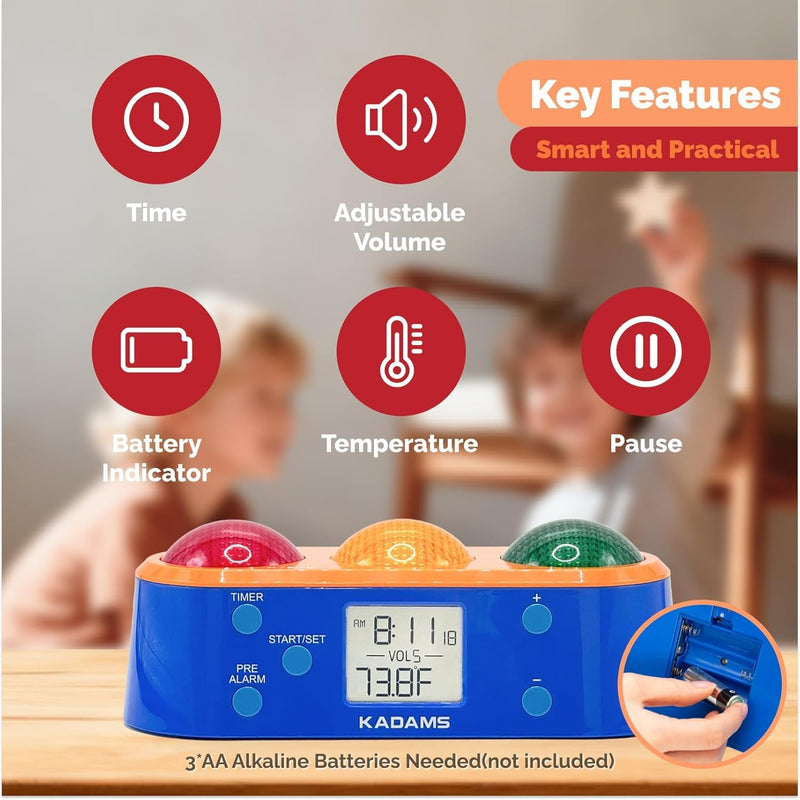 KADAMS Visual Timer for Kids with Pre-Alarm Stop Light Concept, Clock with Indoor Temperature, Kindergarten Classroom Teacher Must Have, Time Management Gifts for Kids, Toddlers, Kindergardeners,ADHD - BeesActive Australia