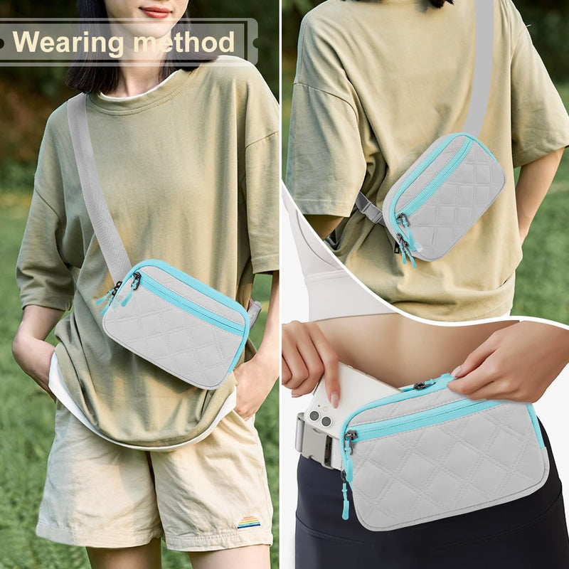 ZINZ Fanny Packs Waist Belt Bags for Travel and Daily Use, Crossbody Bum Hip Bag for Women and Men,Gray Blue Gray Blue