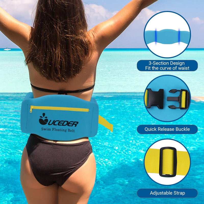 UCEDER Swim Belt,Adjustable Flotation Belt,Water Aerobics Belt with Zippered Pocket,3-Section EPE Swimming Buoyancy Belt,Pool Exercise Equipment for Cross Training, Aqua Jogging Large Adult