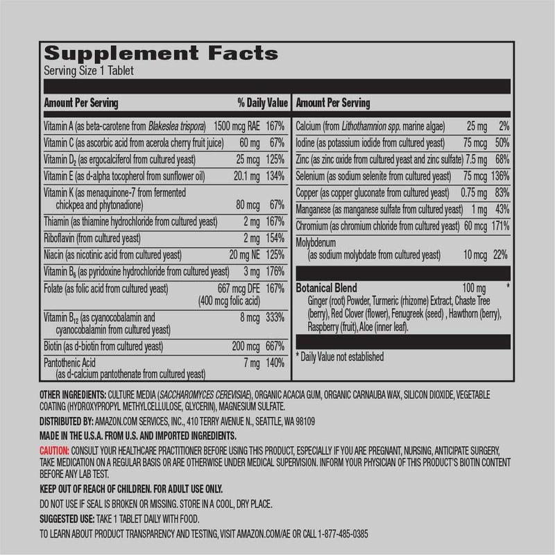 Amazon Elements Women‚ 40+ One Daily Multivitamin, 66% Whole Food Cultured, Vegan, 65 Tablets, 2 Month Supply (Packaging May Vary) (Pack of 2) 65 Count (Pack of 2)