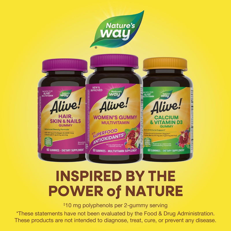 Nature's Way Alive! Women’s Multivitamin Gummy, Vitamins A, C, D3, E, 60ct | Berry Flavored, Daily Chewable Multivitamins for Women, B-Vitamins, Supports Immune, Heart, & Muscle Function* 60 Count (Pack of 1)