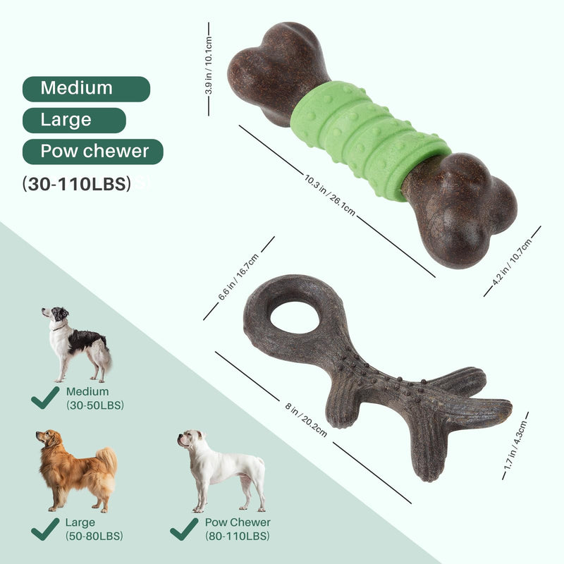 Gardner Pet 2-Pack Dog Chew Toys for Aggressive Chewers, Added Shredded Coconut Durable Nylon + TPR Interactive Dog Toys, Teething Toy for Medium/Large Breed, Bacon Flavor (Antlers+Bone L) Large Antlers + Large Bone - BeesActive Australia