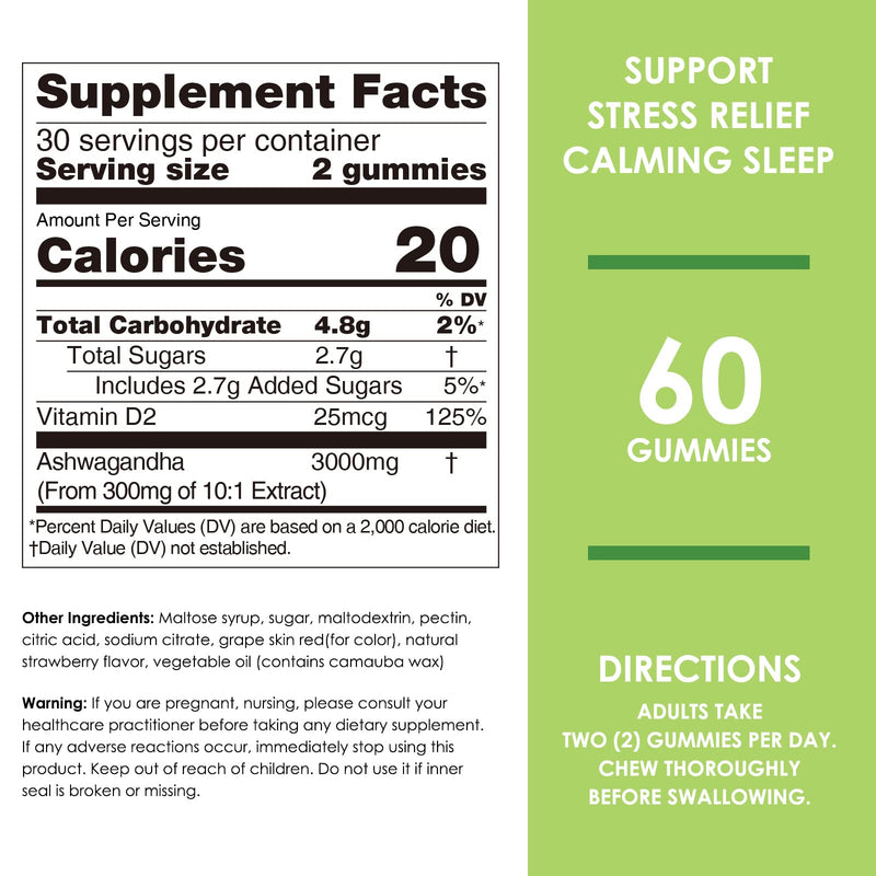 Nature's Key Ashwagandha Gummies, High Potency Ashwagandha Root Extract with Vitamin D2, for Men & Women, Stress, Calm Mood & Cognition, Strawberry Flavor (120 Count (Pack of 1) 120 Count (Pack of 1)