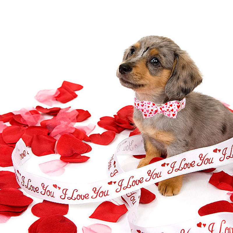 Valentine's Day Dog Collar with Bow Tie- Red Heart Dog Collar Cute Adjustable Pet Collar Pink Comfortable Dog Collar Metal Buckle Collar Cotton Holiday Puppy Collar Gift for Large Dogs Large (Pack of 1) A: Heart - BeesActive Australia