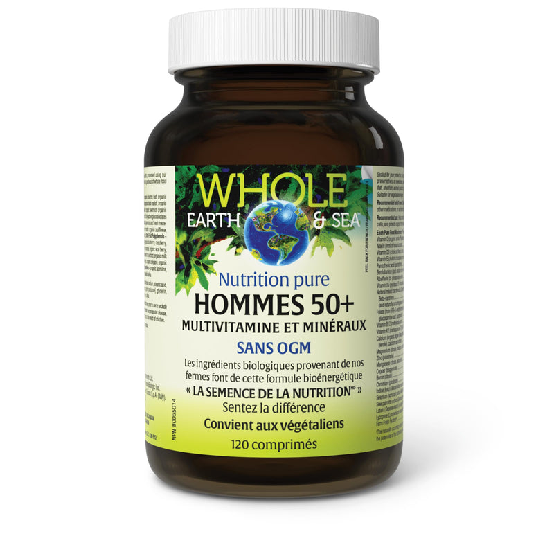 Natural Factors Whole Earth & Sea Men's 50+ Multivitamin & Mineral - Daily Nutritional Support Multivitamin - Supports Brain Health & Immune System Function - Vegan - 120 Tablets (60 Servings) 120 Count (Pack of 1)