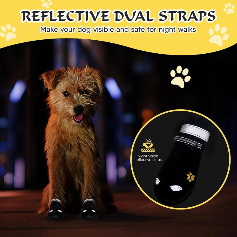 Dog Shoes, FISHOAKY Dog Shoes for Large Dogs, 360°Anti Slip Medium Dog Boots & Paw Protectors Winter Snowy and Summer Hot Pavement, Waterproof 4Pcs Dog Booties with Reflective Strips (Size 8) Black Size 8: 3.0''x3.3"(W*L) - BeesActive Australia