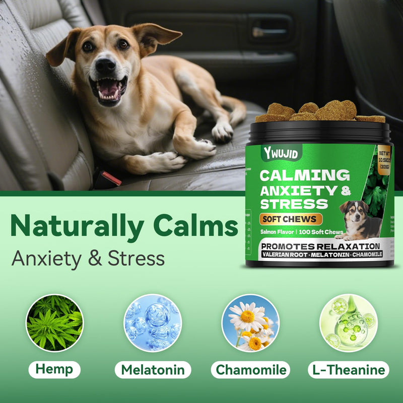 Calming Chews for Dogs with Melatonin - Natural Soothing for Anxiety,Stress,Barking,Bit,Travel,Thunder,Fireworks-Vet Formulated Dog Sleep Aid Tasty for All Small,Large,Senior Dogs-100 Count